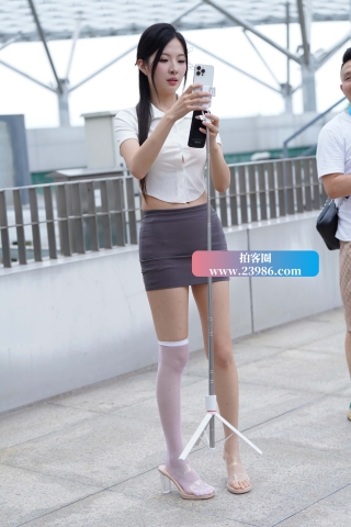 苗条的灰色裙，白衬衫美女