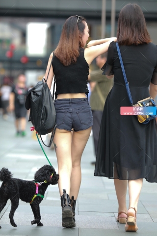 遛狗，热裤美眉