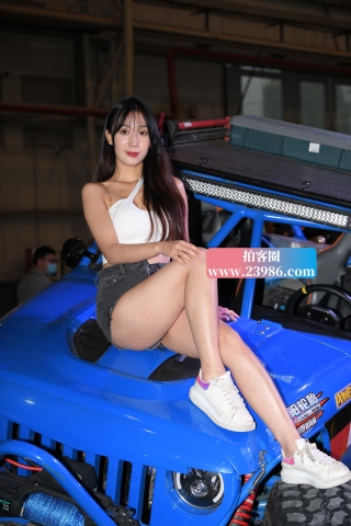 车辆引擎盖上的长腿美妞